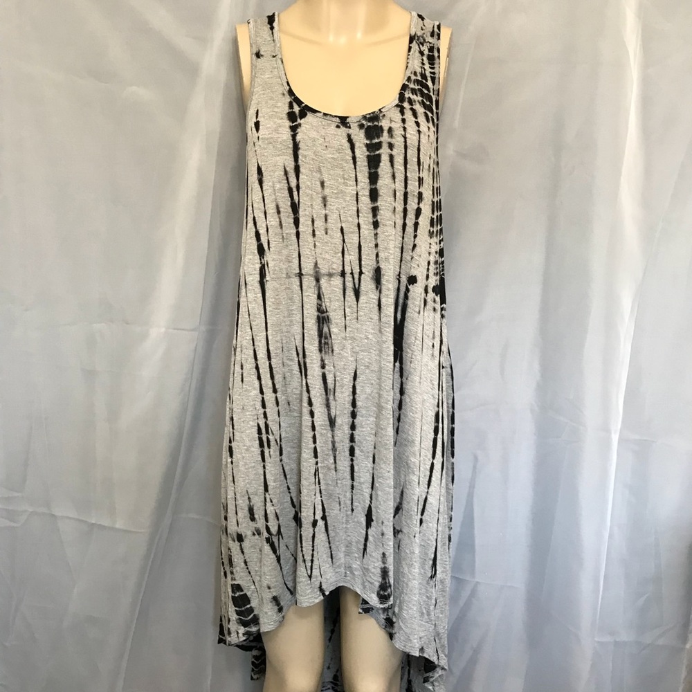F21 Hi Lo Slouchy Black Grey Tie Die Dress Shirt - Picture 2 of 8